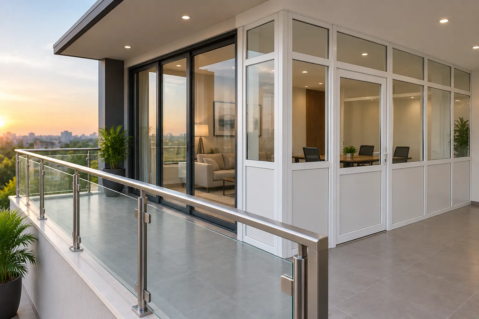 Aluminium sliding window installation in a modern living room